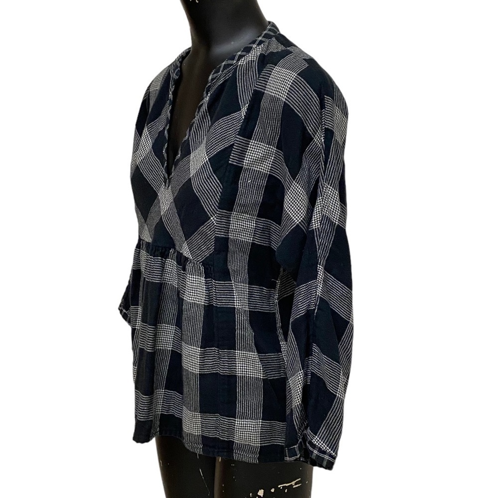 Madewell Black Plaid Flannel Peplum Top  Size Small - Picture 4 of 6